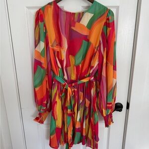 Baltic Born Multicolor Abstract Long-Sleeve Tie-Waist Dress